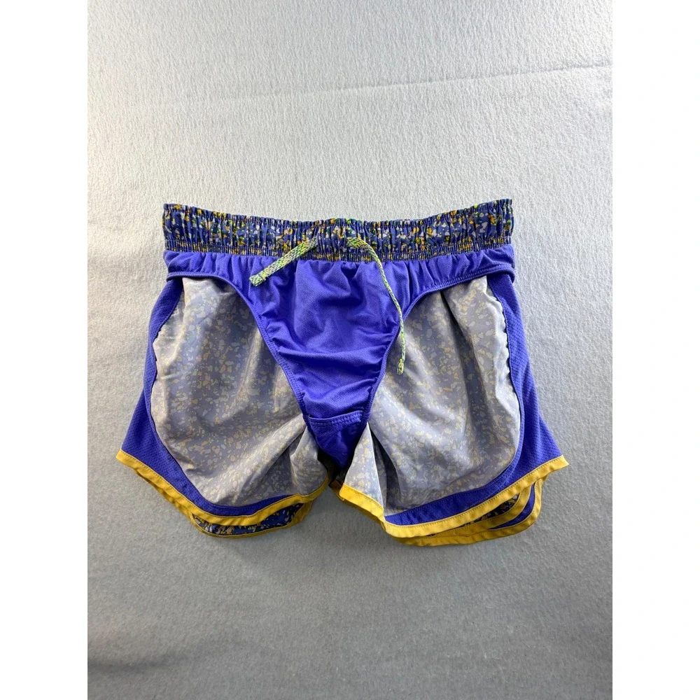 Nike Dri-FIT Tempo Running Shorts Purple Yellow Splatter Print Womens Small